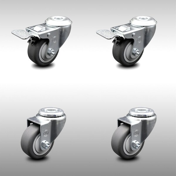 3 Inch SS Thermoplastic Rubber Bolt Hole Caster Set with 2 Total Lock Brake SCC